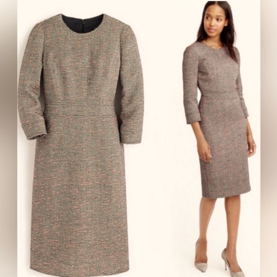 J. Crew Tweed Dress Gray Neon Pink